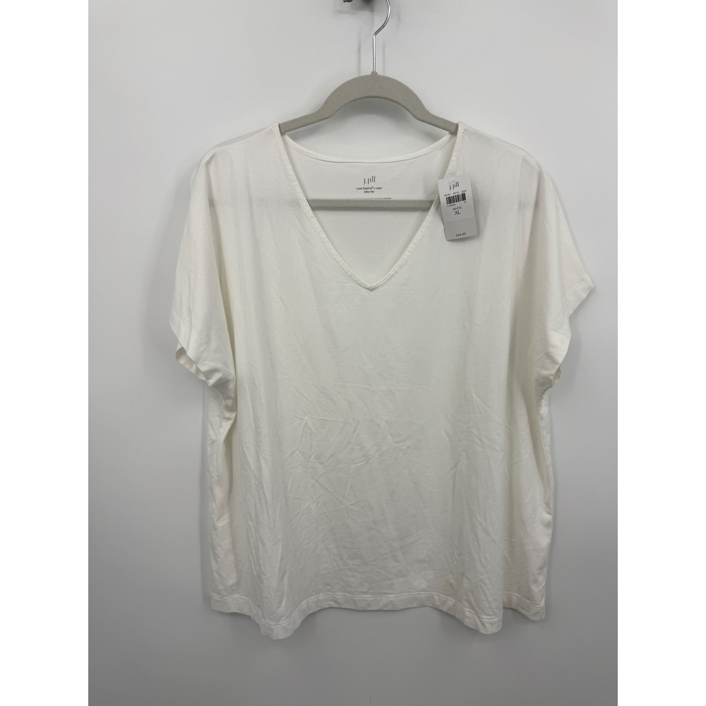 J.Jill Luxe Supima V-Neck Easy Tee Women XL White Short Sleeve Cotton Blend NWT